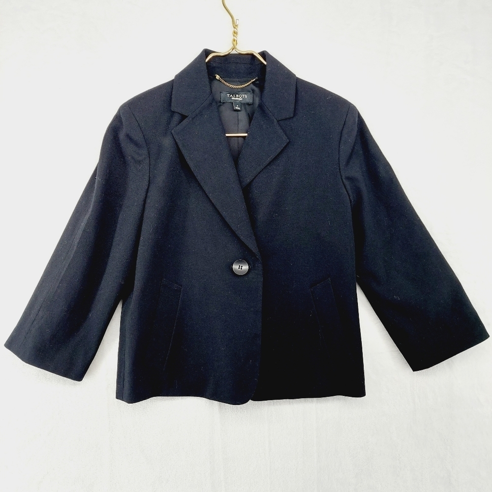 Talbots Black Wool One Button Stretch Lined Blazer Jacket P1779
